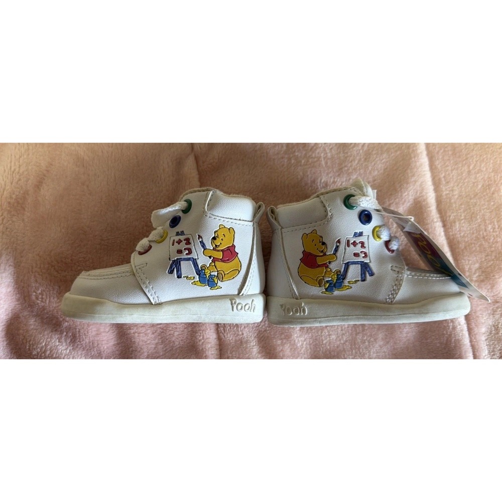 Vintage Disney Winnie the Pooh Shoes Baby Toddler Size 1 White Lace Up New